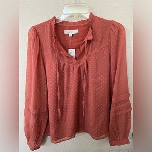 Loft Clip Dot Blouse Medium Rose Mauve